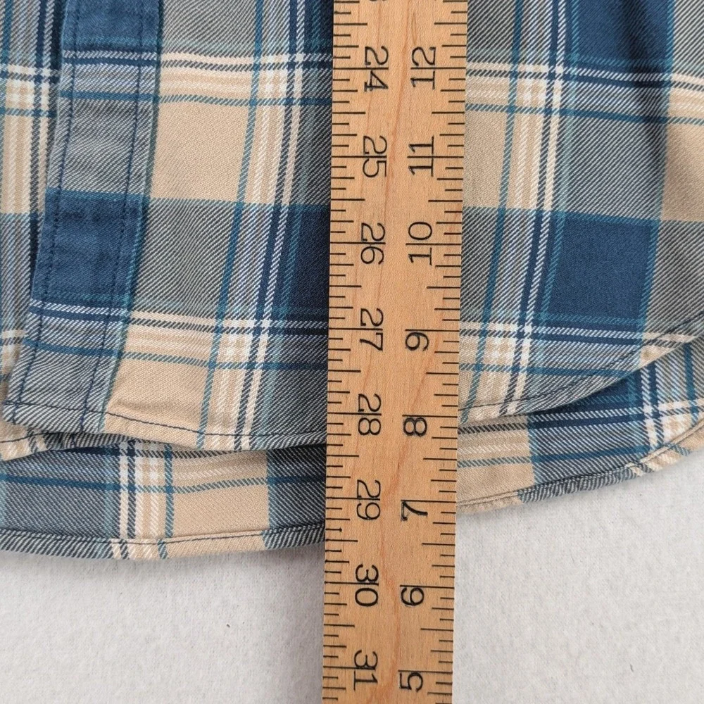 J.Crew Plaid Flannel Shirt Men's L Blue Cream Heavyweight Cotton Workwear Casual